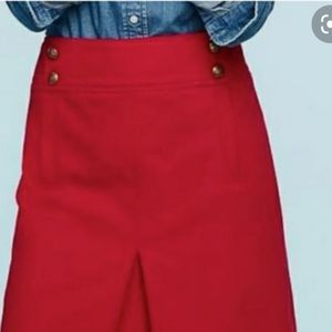 Talbot Red Skirt, Built-in Slip, Front Pleat,  4 Gold Old English Crest Button